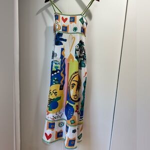 Sol Summers Full Skirt Sundress, Mixed Media Luxury Print